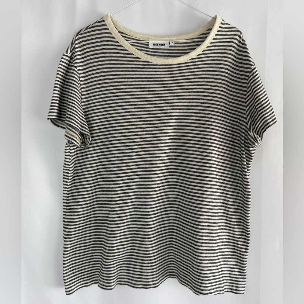 Weekday Cream & Black Striped Tshirt